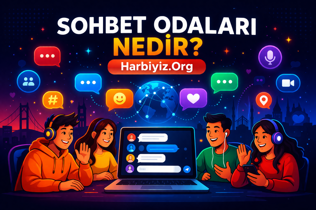 Sohbet odaları hakkında bilgi veren Harbiyiz.Org temalı dijital sohbet görseli